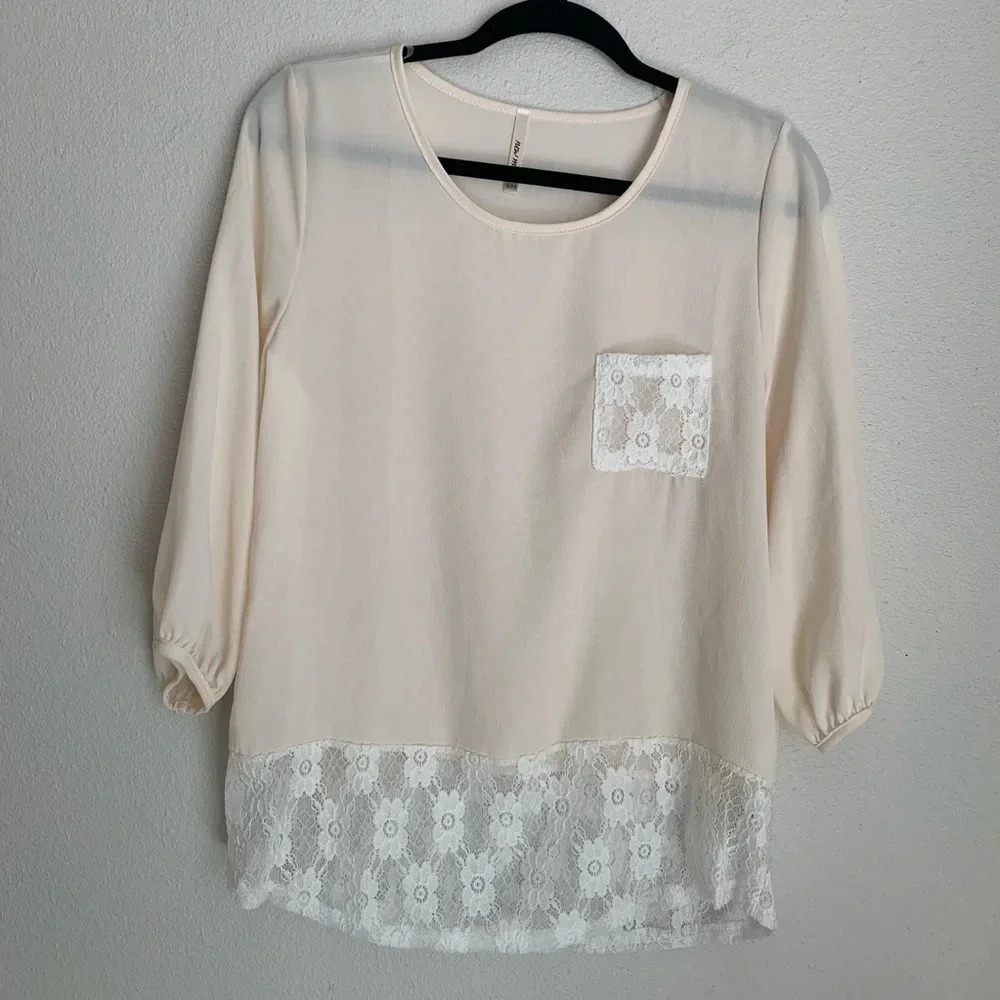 New Made cream white lace blouse M